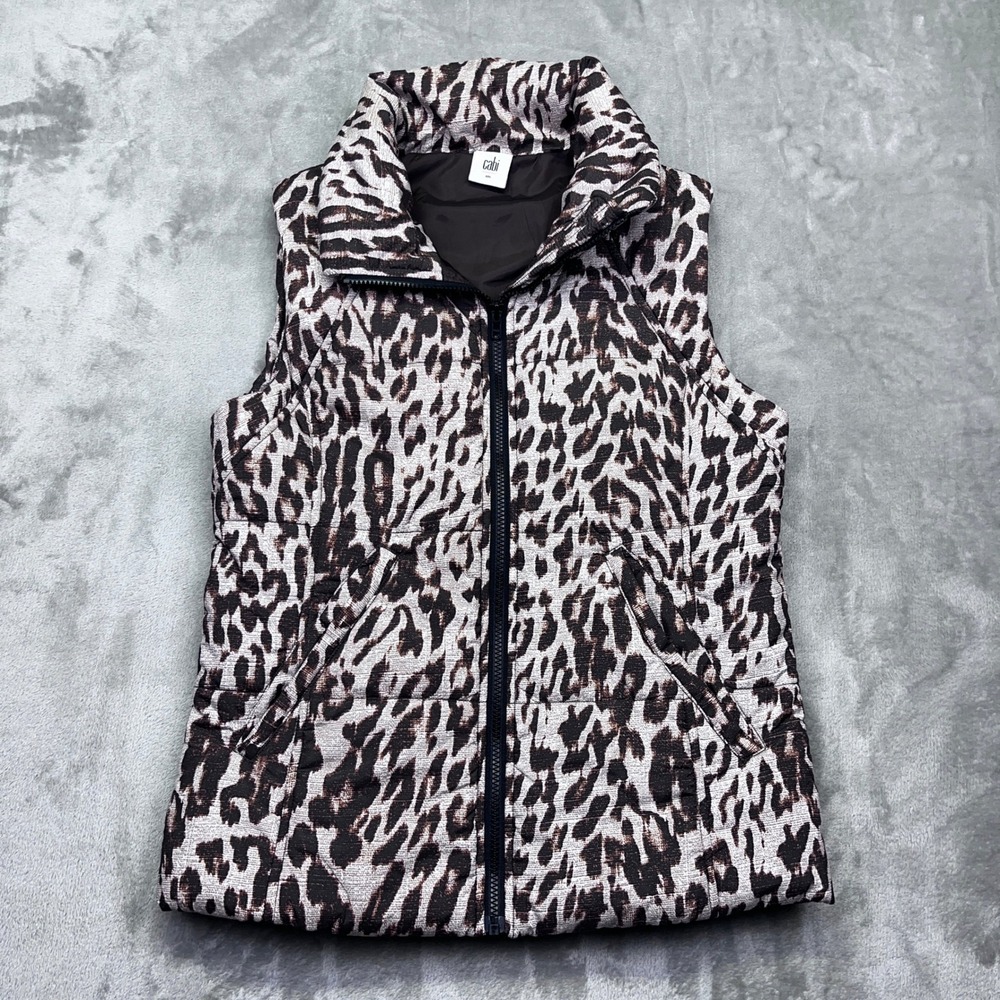 Cabi Juliet Women's Animal Print‎ Puffer Vest Collared Sleeveless Jacket Sz S